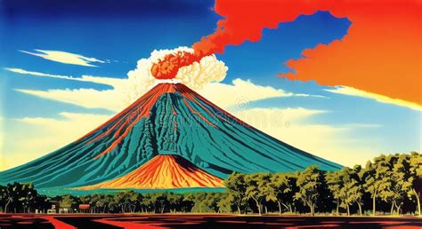Volcanic Eruption Smoke Landscape Digital Painting Illustation. Ai Generated for Childrens Books ...