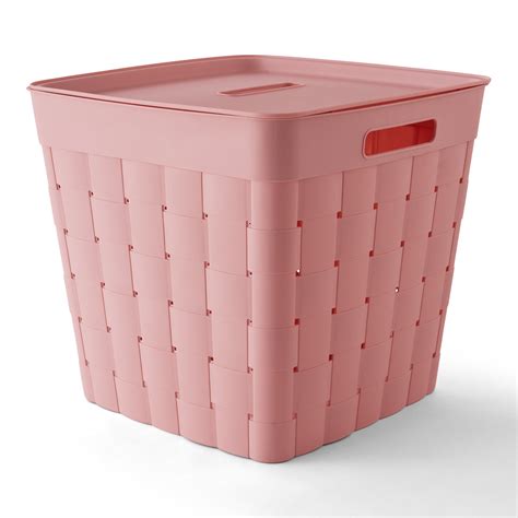 Your Zone Child and Teen Wide Weave Plastic Stacking Storage Bin with Lid, Pink - Walmart.com