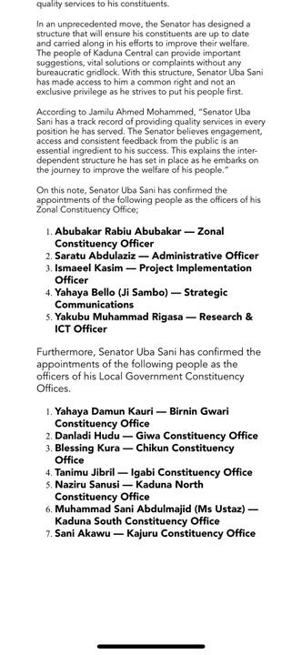 Senator Uba Sani Appoints Key Officers Of His Team, See List - Politics ...