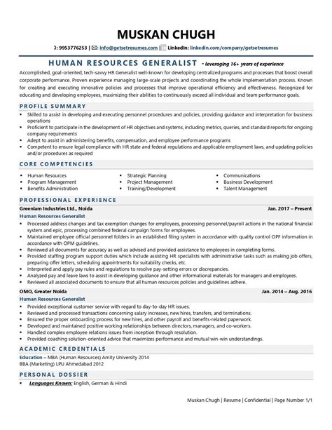 Human Resource Generalist Resume Examples & Template (with job winning tips)