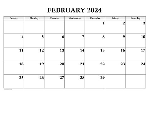 February 2024 Calendar | Free Printable PDF, XLS and PNG