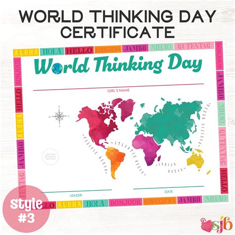 2024 World Thinking Day Badge Patch Fillable Certificate Style 3 Girl ...