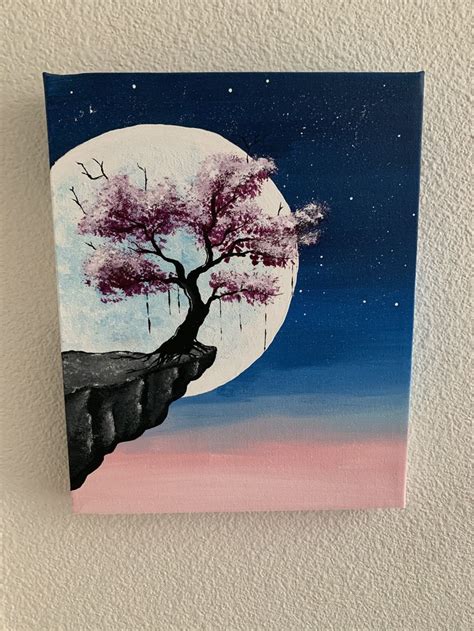 Tree and moon painting | Galaxy painting, Canvas art painting, Diy canvas art painting