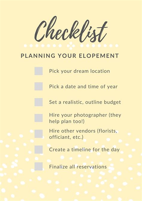 Elopement Planning Checklist | Planning checklist, How to plan, Elopement