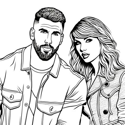 Taylor Swift and Travis Kelce Coloring Page Simple Black and White Line ...