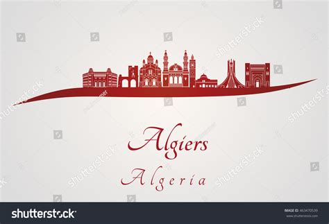 Algiers Skyline Red Gray Background Editable Stock Vector (Royalty Free ...