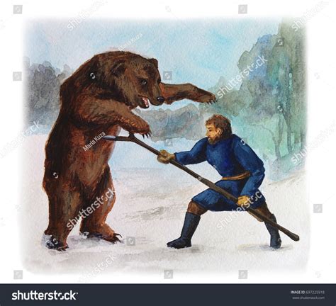 238 Man fighting bear Stock Illustrations, Images & Vectors | Shutterstock