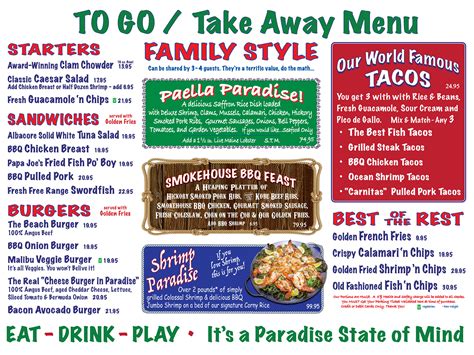 To Go Menus - Paradise Cove Malibu