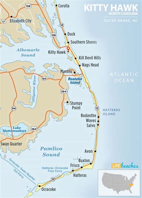 Map of Kitty Hawk, North Carolina - Live Beaches