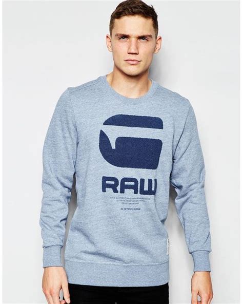 G-Star RAW Fleece Crew Sweatshirt Resap G Raw Logo In Light Blue ...