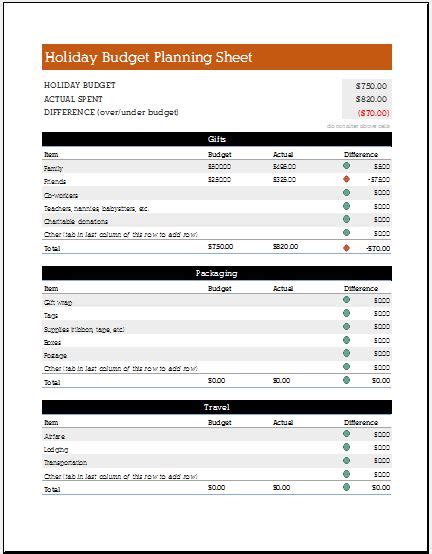 Holiday Budget Planning Sheet for Excel | Word & Excel Templates