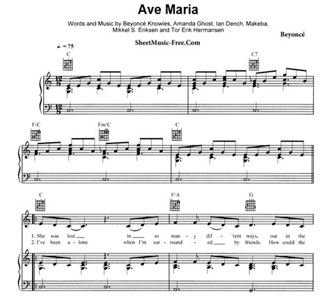 Beyonce - Ave Maria Free Sheet Music PDF for Piano | The Piano Notes