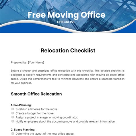 Free Moving Office Checklist Template - Edit Online & Download ...