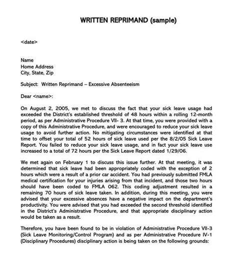 Letter of Reprimand for Employee Performance - Examples