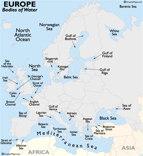 Europe Bodies of Water Map