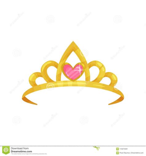 Cartoon Icon of Shiny Princess Crown with Precious Pink Stone in Shape ...