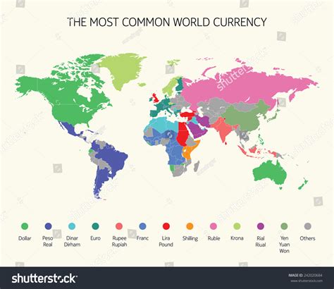 Map Most Common World Currency Stock Vector 242020684 - Shutterstock