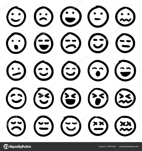 Vector Set Hand Drawn Emoticons Emoji Isolated White Background Stock ...