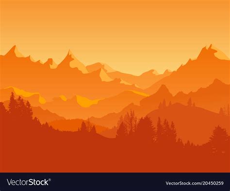 Cartoon mountains and forest landscape background Vector Image