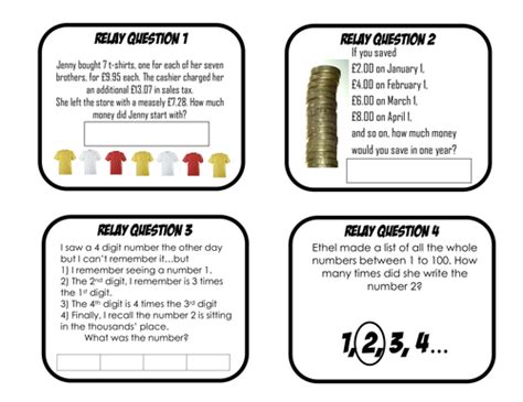 Math Relay Races (Problem-solving Puzzles) | Teaching Resources