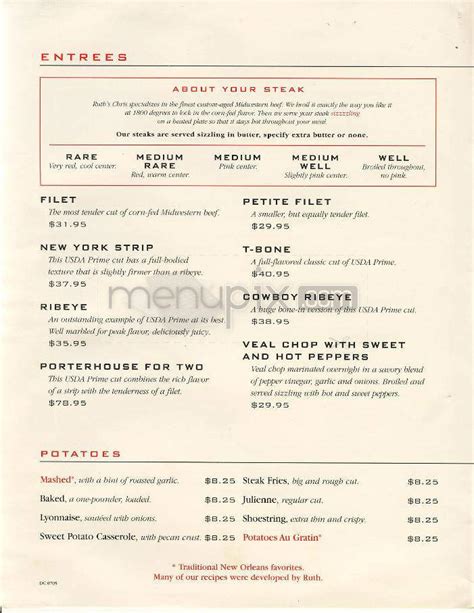 Menu for Ruth's Chris Steak House, Tarrytown, NY