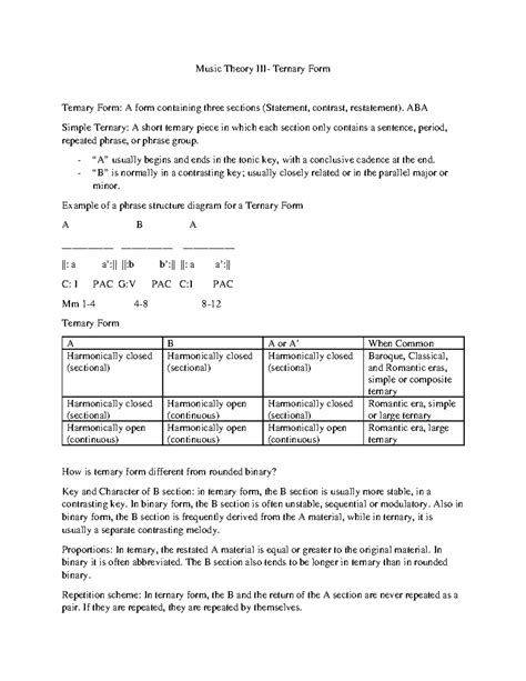 Mtiii Ternary - Music Theory Ternary Form Ternary Form: A form ...