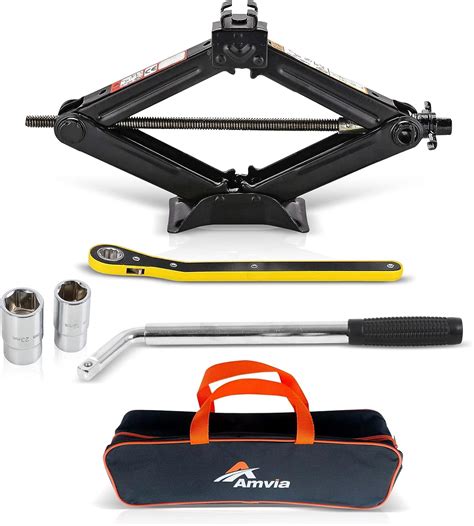 Car Jack Kit | Scissor Jack for Car 1.5 Ton (3,300 lbs) - Tire Jack Tool Kit | Portable, Ideal ...