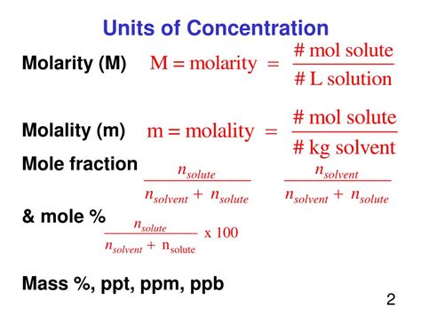 PPT - Solutions Part II: Units of Concentration (loosely from Jespersen Chap. 13 Sec 5 ...