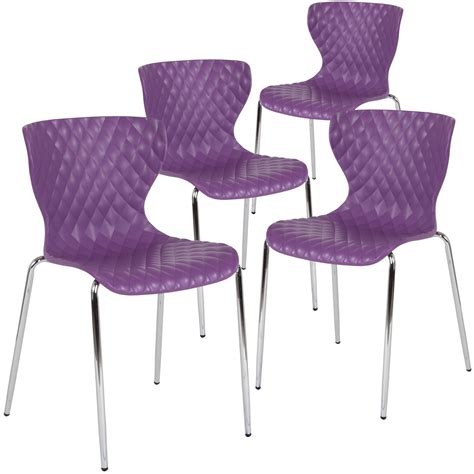 Flash Furniture 4 Pack Lowell Contemporary Design Purple Plastic Stack Chair - Walmart.com ...