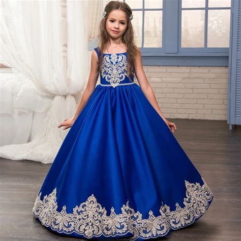 2017 Royal Blue Flower Girl Dresses O Ncek Appliques Sleeveless Ball ...