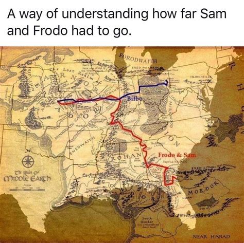 This map overlay to compare distances of Middle Earth and the US. : r ...