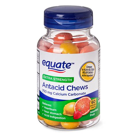 Equate Extra Strength Heartburn + Antacid Relief Chews, Assorted Fruit 60 Ct - Walmart.com