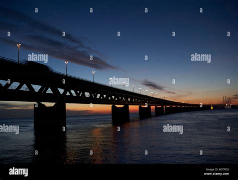 Oresund bridge by night Skane Sweden Stock Photo - Alamy