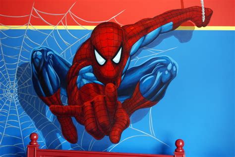 Spiderman Superhero Murals in a boys bedroom. Hand painted by Tom ...