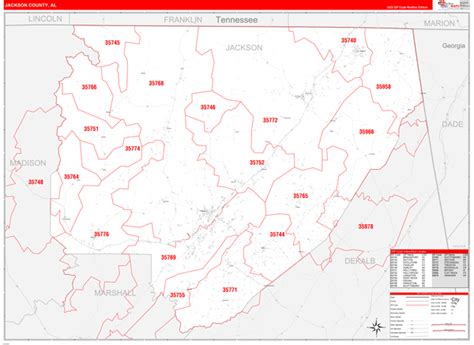 Jackson County, AL Wall Map - Red Line