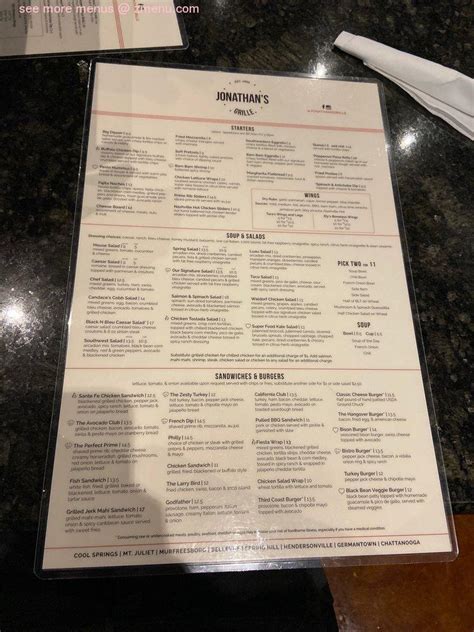 Menu at Jonathan’s Grille pub & bar, East Ridge