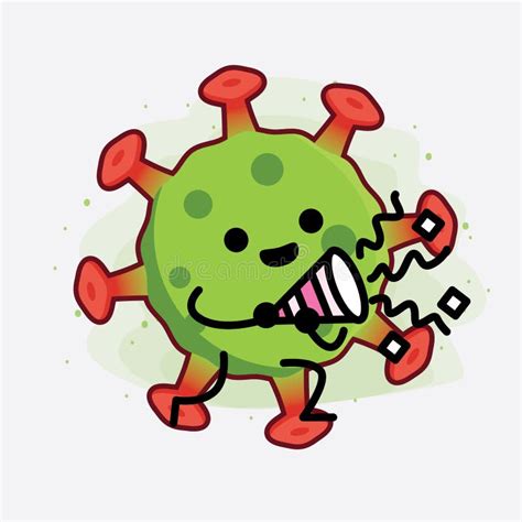 Green Virus Cute Character Illustration with Simple Face, Hands and ...