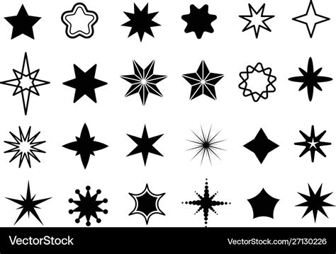 Star shapes set different stars black silhouettes Vector Image