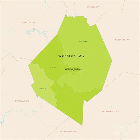 WV Webster County Vector Map Green Digital Art by Frank Ramspott | Pixels