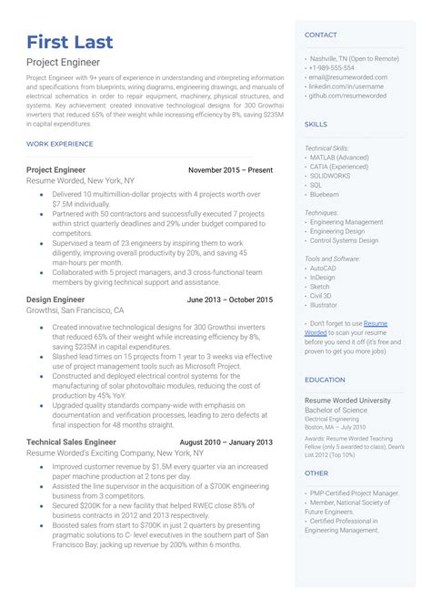 7 Project Engineer Resume Examples for 2024 | Resume Worded