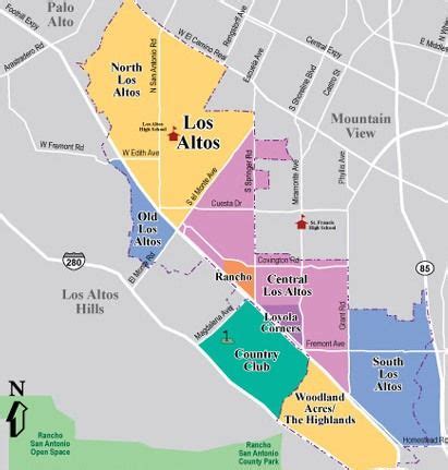 This map shows the different neighborhoods of Los Altos