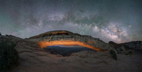 Mesa Arch Lit Up at Night with Milky Way Galaxy Above Stock Image - Image of desert, arch: 195523791