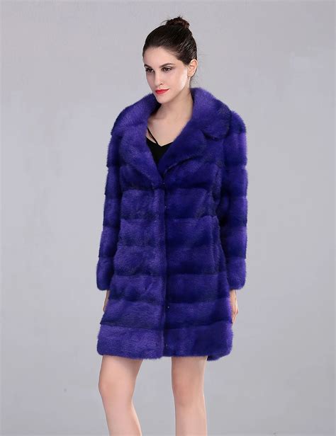 AAA Real Mink Fur Coat,Genuine Leather,85cm Length Dark Purple Mink Fur ...