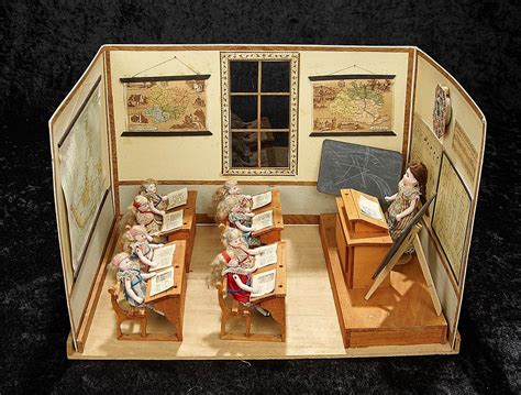 All-Original French Miniature School Room, Eight Pupils and Teacher