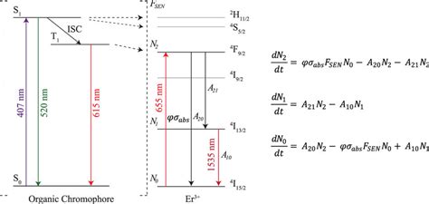 Jablonski diagram for the energy transfer between the chromophore and ...