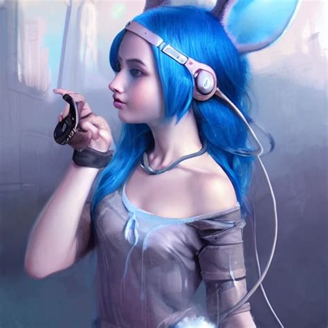 realistic portrait of a young teen girl, blue hair, dark fantas ...