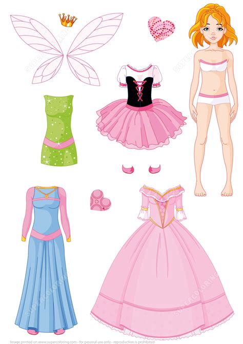 Girl Paper Doll with Princess Dresses | Free Printable Papercraft Templates