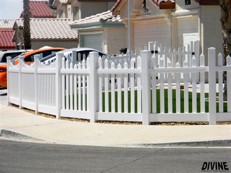 White, Vinyl picket fence installed by Divine Fence in Las Vegas, Nevada! | Fence contractor ...