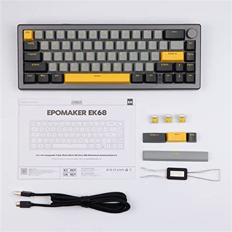 EPOMAKER EK68 65% Gasket NKRO Hot Swappable 2.4Ghz/Bluetooth 5.0/USB-C Wired Mechanical Gaming ...