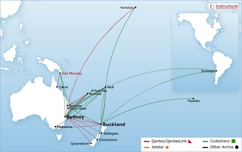 Qantas route map - South Pacific and Hawaii